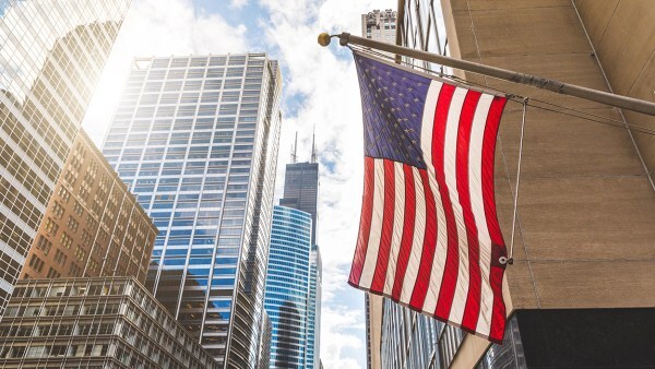 Building with American Flag