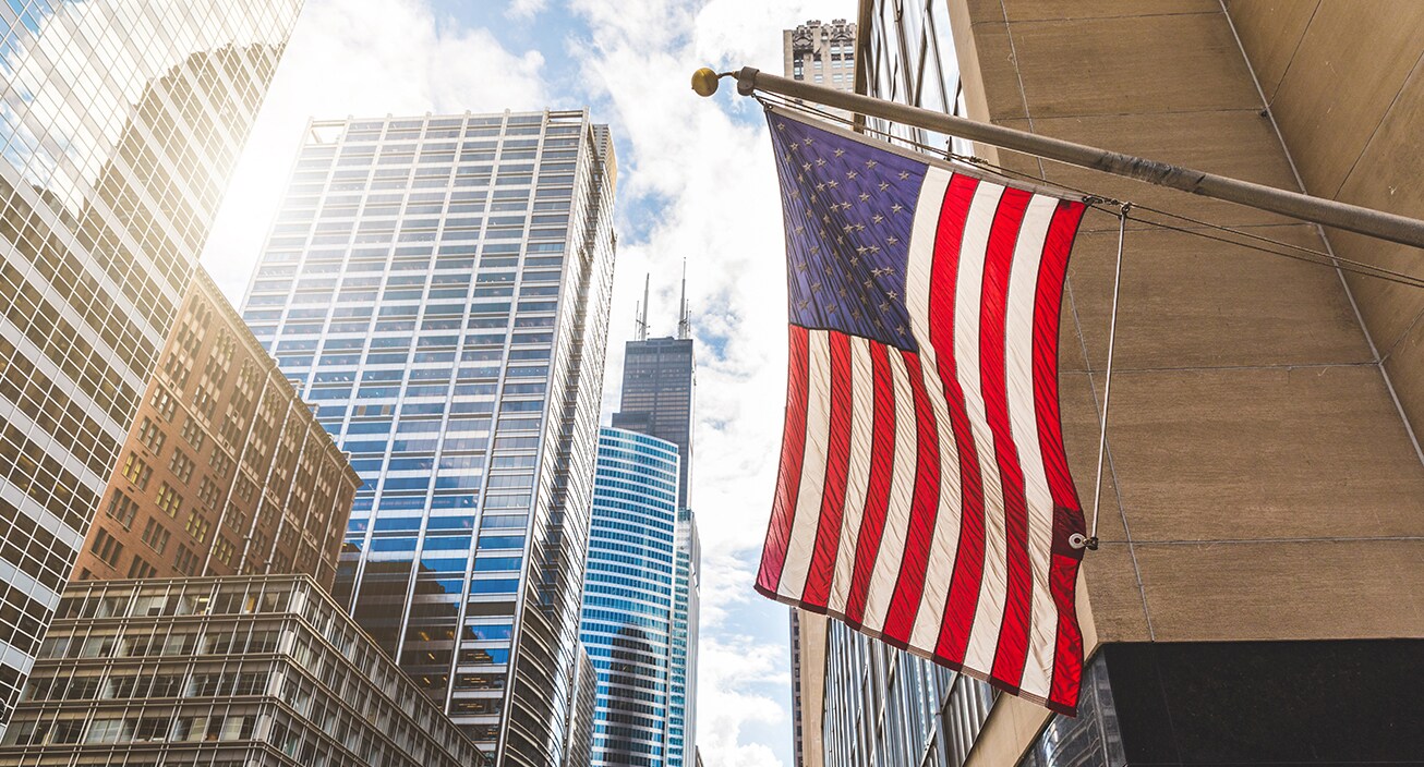 Building with American Flag