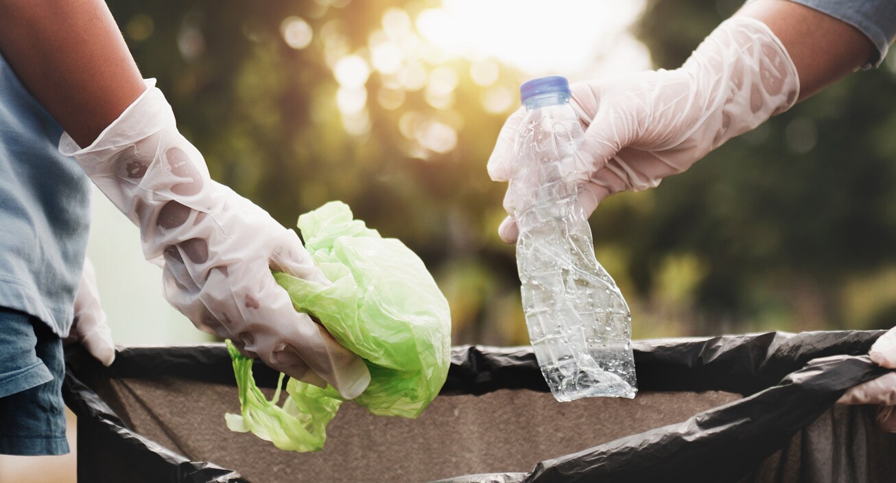 picking up trash and litter