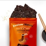 Bag of fusion jerky, opened with chopsticks.