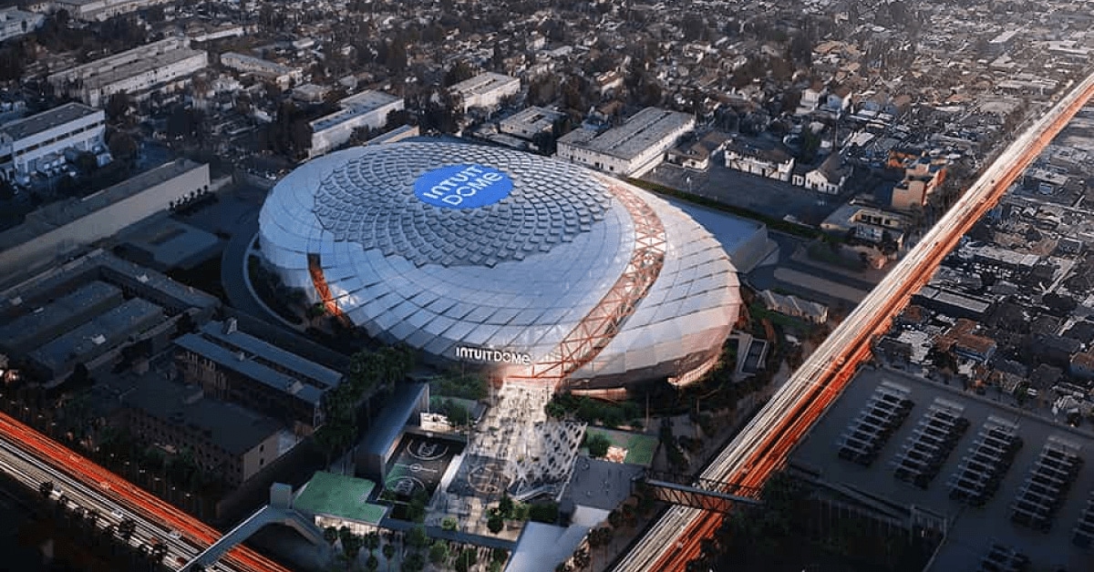 Aerial rendering of Intuit Dome in Inglewood, CA