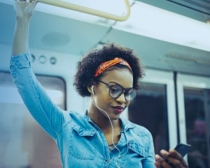 Woman commuting on public transit