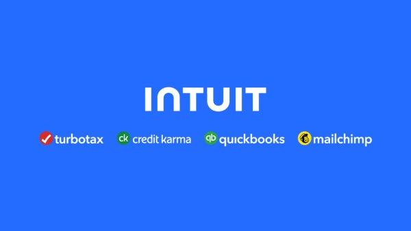 Unveiling our new Intuit logo, which represents our evolved Intuit identity. Image features new Intuit logo, a refreshed core blue color, an evolved visual identity system, and an updated display of our cornerstone brands together with the Intuit brand.