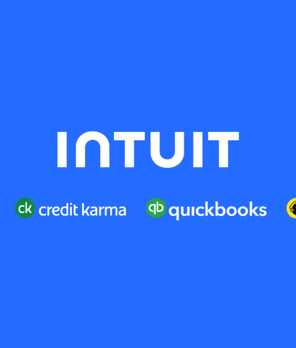 Unveiling our new Intuit logo, which represents our evolved Intuit identity. Image features new Intuit logo, a refreshed core blue color, an evolved visual identity system, and an updated display of our cornerstone brands together with the Intuit brand.