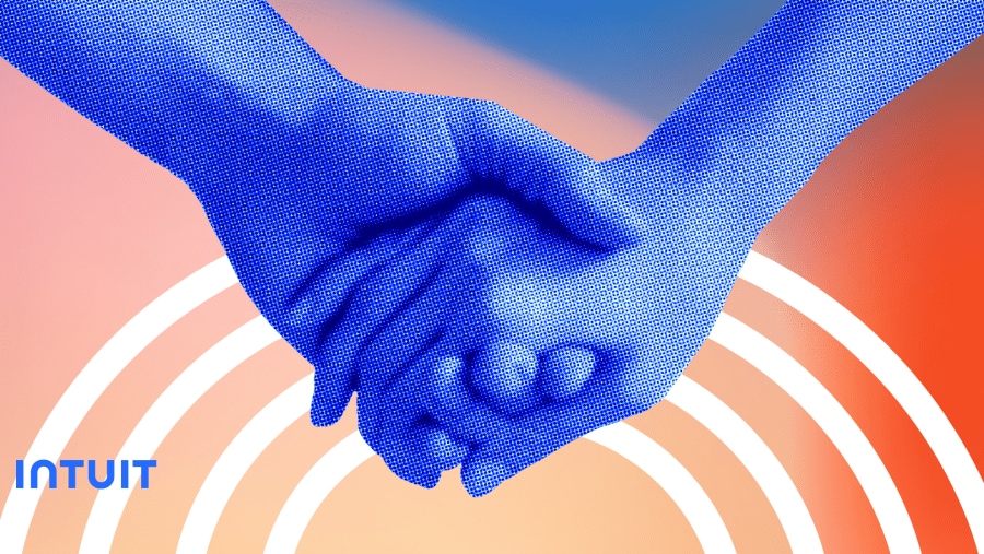 An illustrative image of two blue arms holding hands.