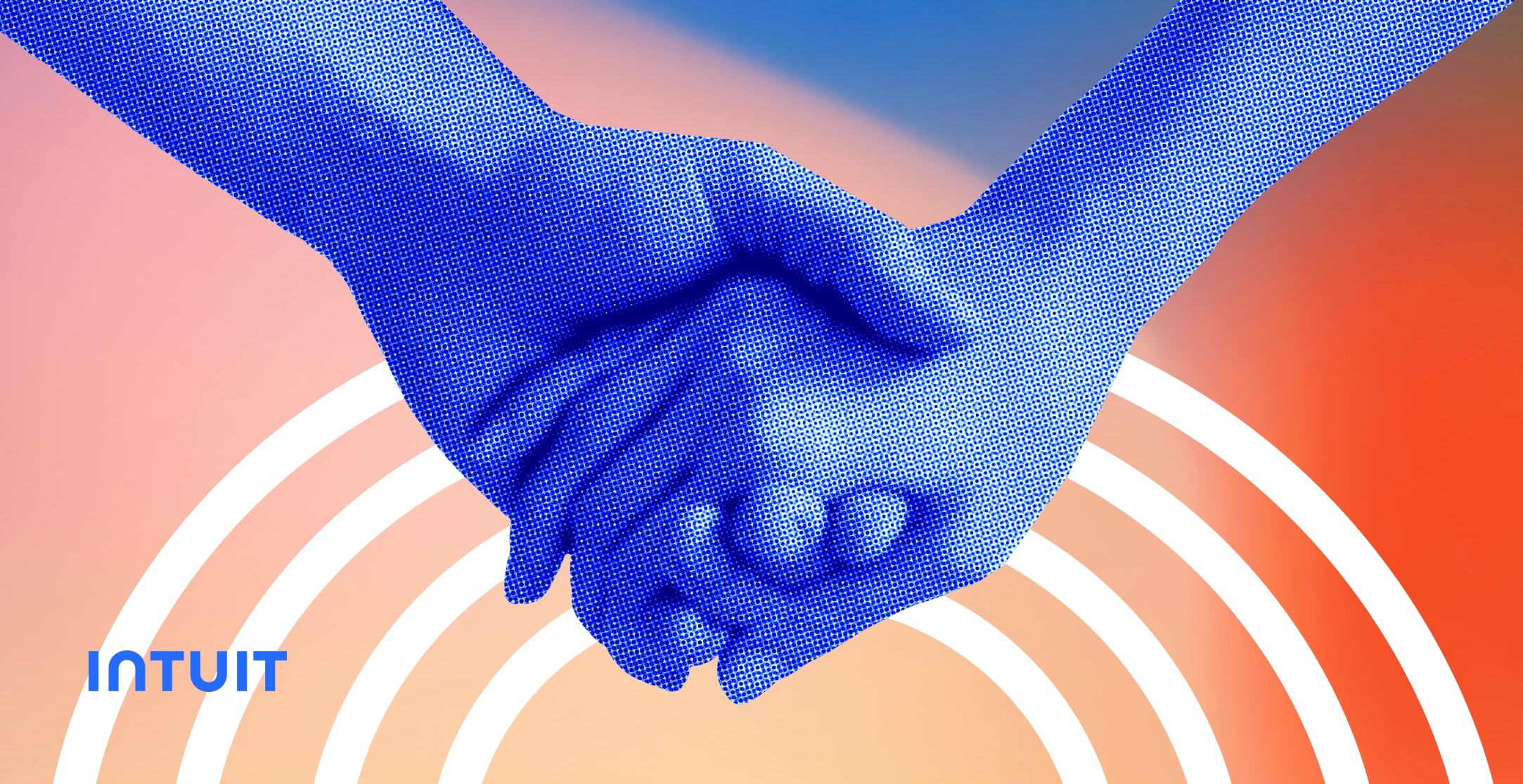 An illustrative image of two blue arms holding hands.