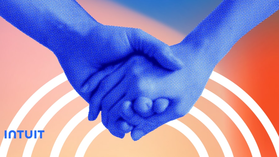 An illustrative image of two blue arms holding hands.