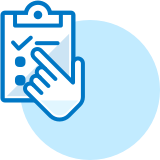 Hand pointing at a clipboard icon