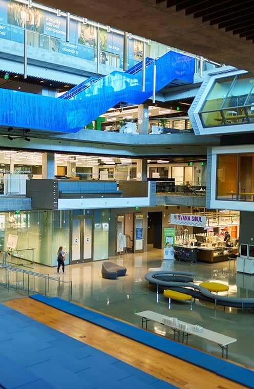 The lobby of one of Intuit's Mountain View campus buildings