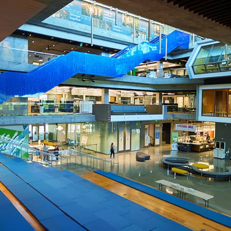 The lobby of one of Intuit's Mountain View campus buildings