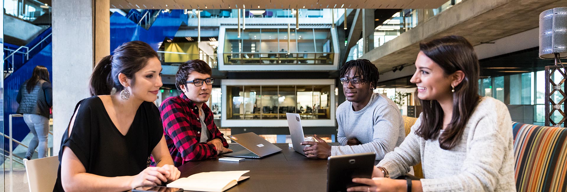 Coworkers meeting at a table