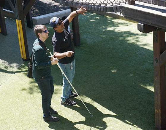 Accessibility Champions Brandon Biggs and Sagar Barbhaya at the Magical Bridge Playground