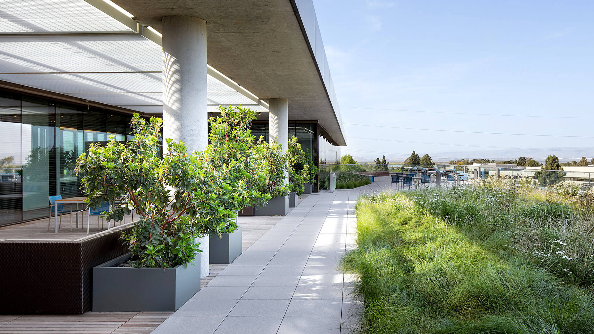 The outside patio to one of the Intuit buildings