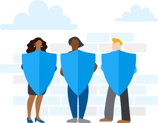 Putting your data to good use People holding up shields in front of a wall