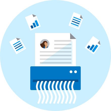 We believe in your right to privacy Illustration of paper shredder with papers