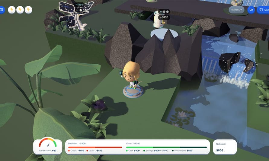 A computer model of a person standing in a garden.