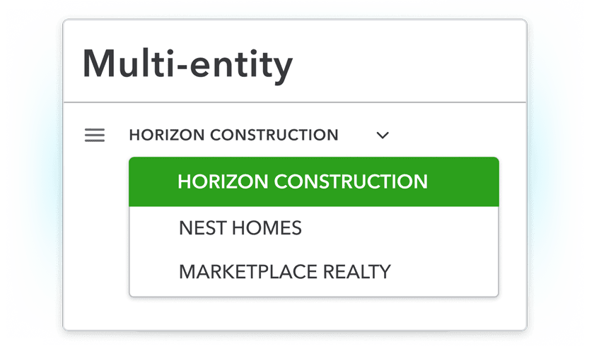 Intuit Enterprise Suite multi-entity widget product screen