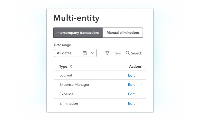 Intuit Enterprise Suite intercompany transactions product screen