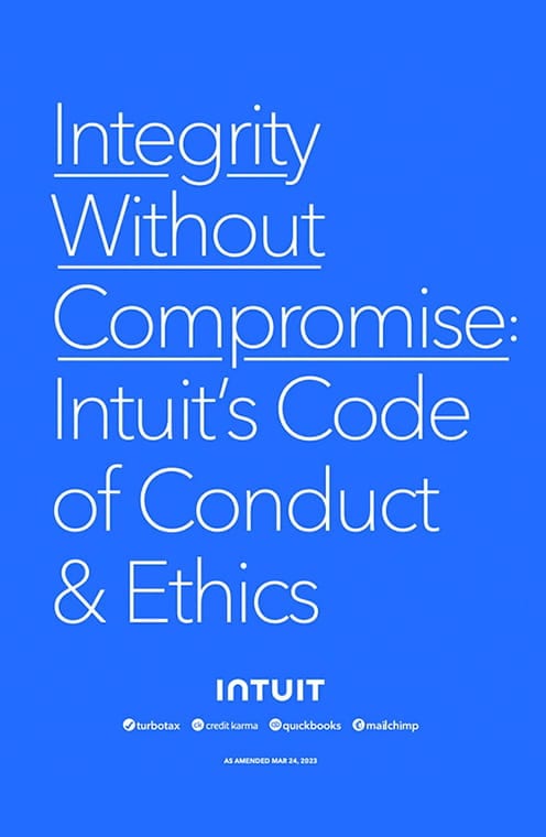 blue background with the words Intuit Code of Conduct & Ethics written on top of it