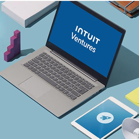 Illustrations of a laptop with Intuit Ventures on the screen