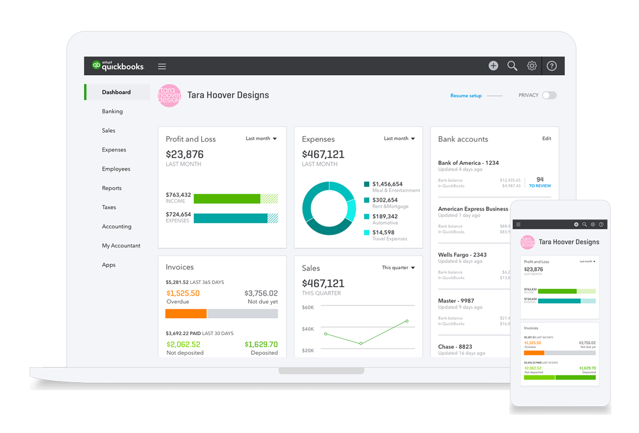 QuickBooks Online on laptop and mobile