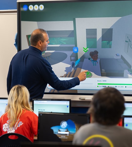 A person is giving a presentation to a group of people.