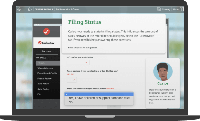 TurboTax simulation shown on a laptop screen
