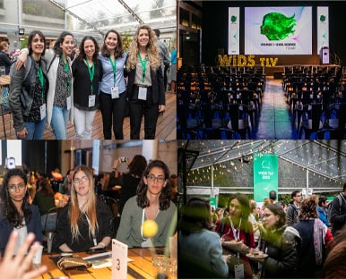 Collage of women in data science conference 