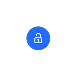 An unlocked lock icon in blue background